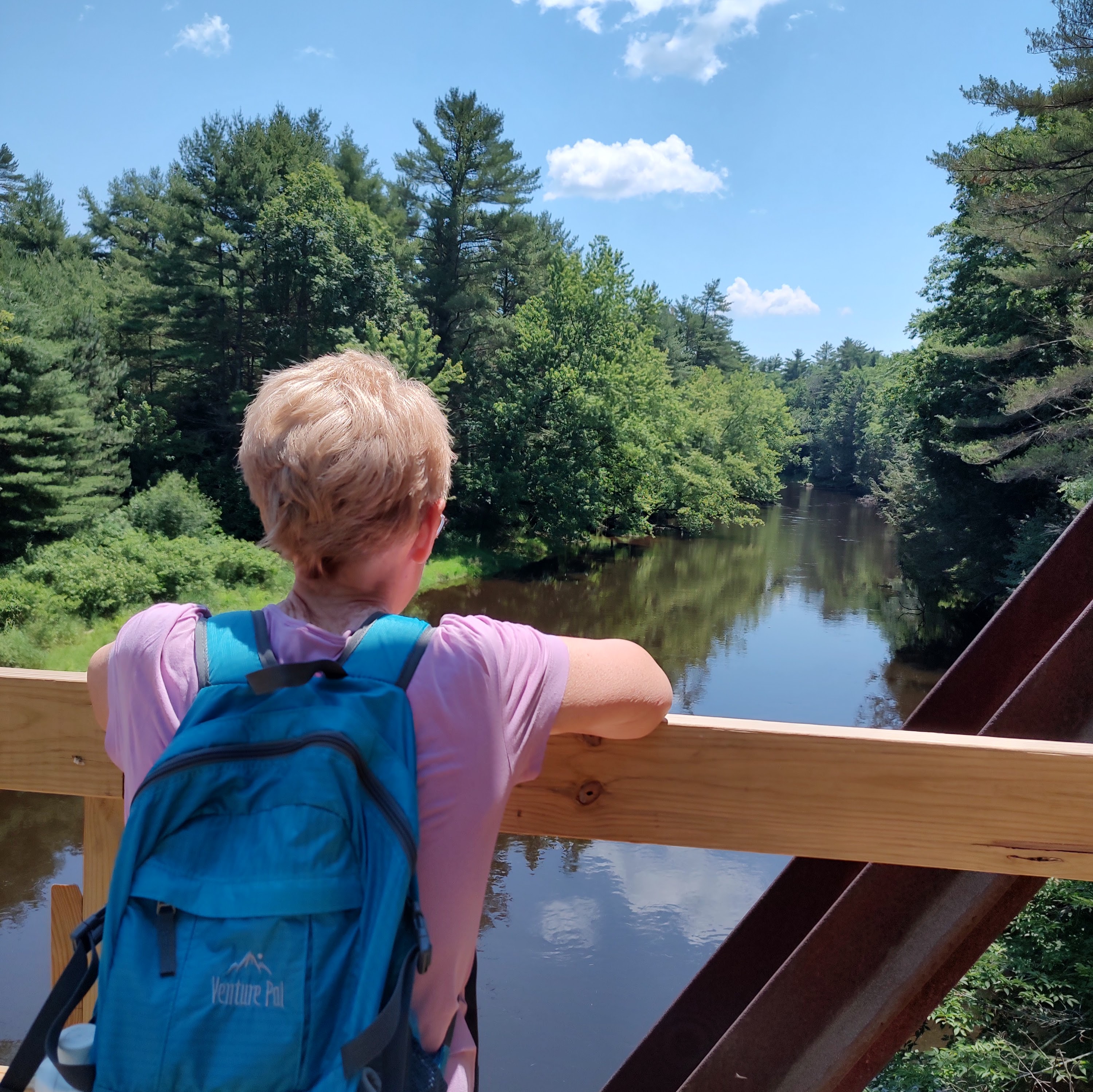Looking out over a river from a bridge on a sunny day